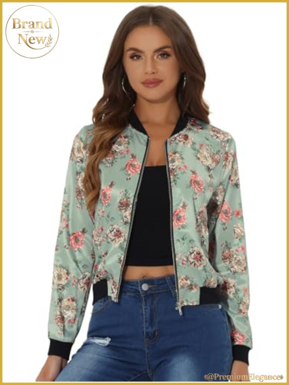 Satin Floral Bomber Jacket Long Sleeve Lightweight